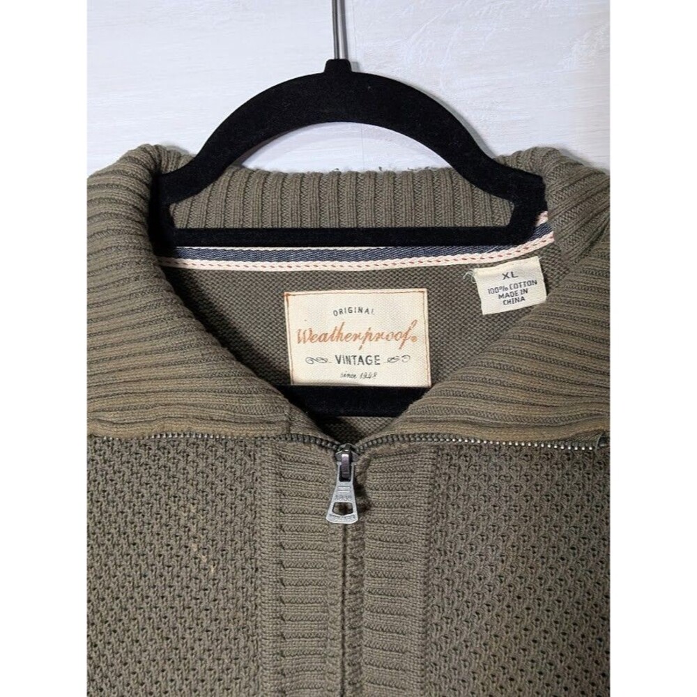 Weatherproof Vintage Unisex XL Quarter Zip Sweater Olive Green Cotton Knit